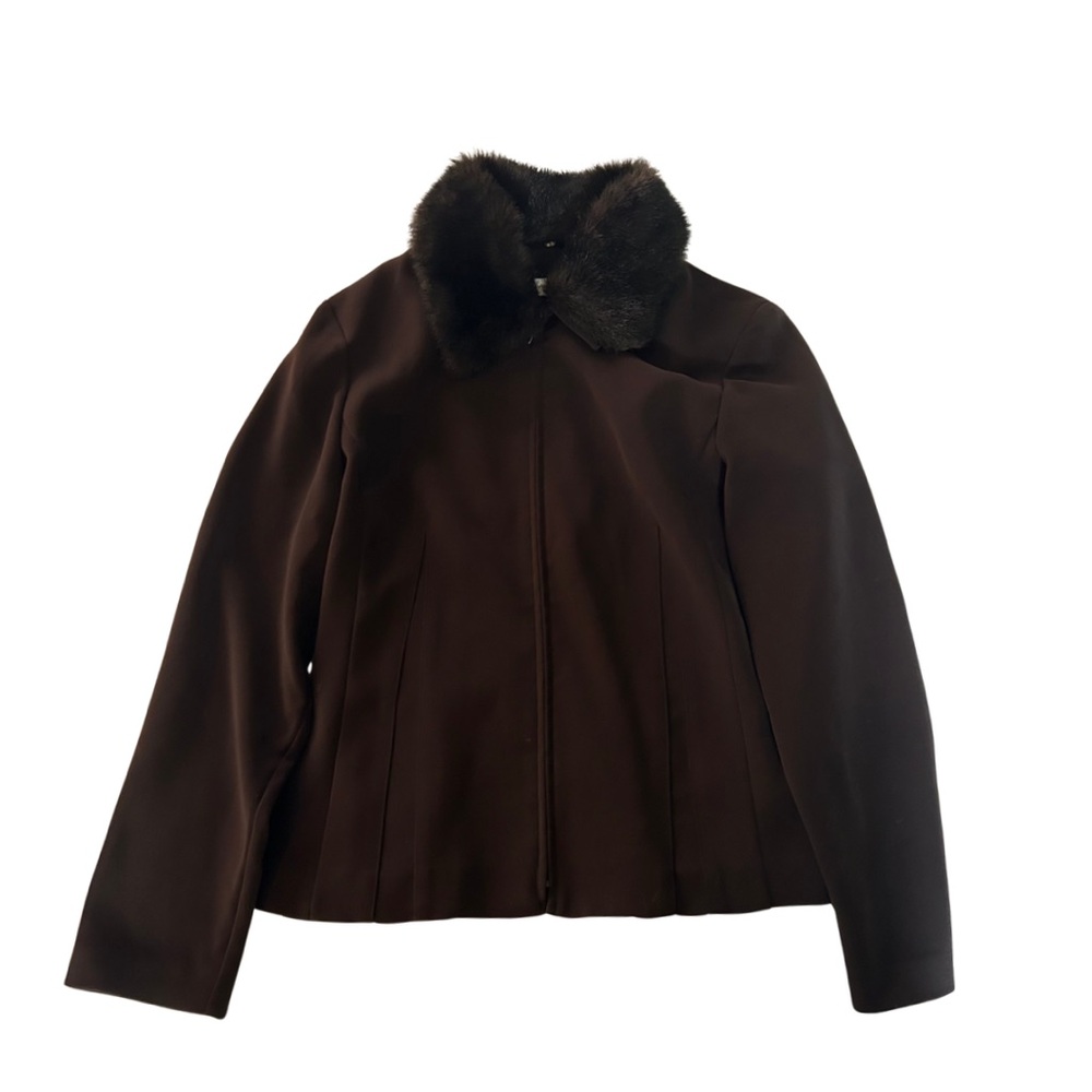 brown jacket with fur collar